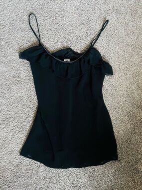 GAP Black Ruffle-Trim Spaghetti Strap Camisole